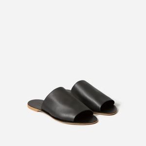 Everlane The Day Slide Italian Leather Sandals, Black, Size 6.5, NWOB